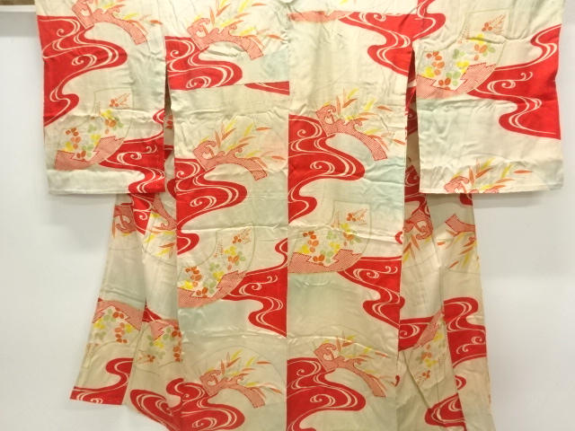 アンティーク　地紙に萩・笹模様単衣長襦袢